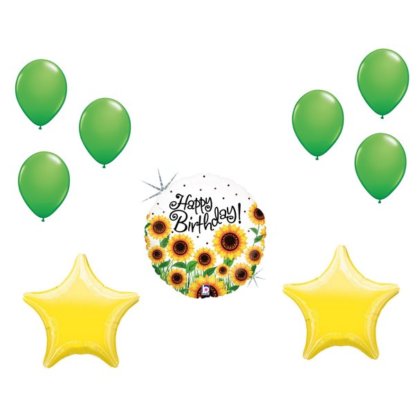 Loonballoon Birthday Theme Balloon Set, 18 inch SUNNY SUNFLOWERS BIRTHDAY, Star Foil and 6x pcs latex 86682-B-U